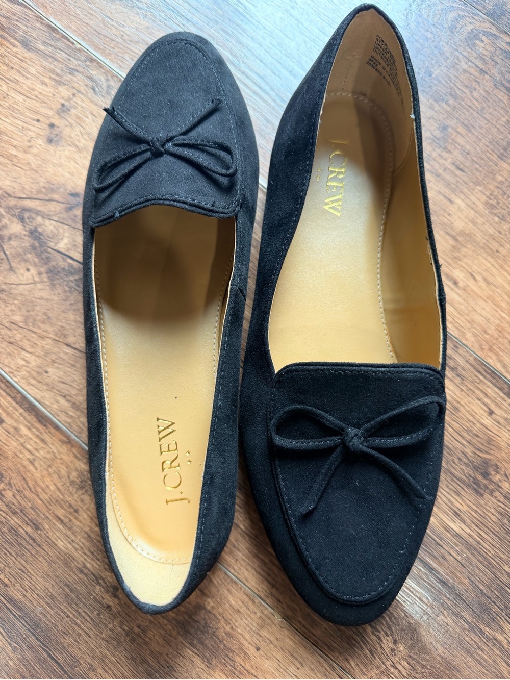 J.Crew Bow Loafers Women’s 7 Black Suede Smoking Flats Ballet Shoes Preppy